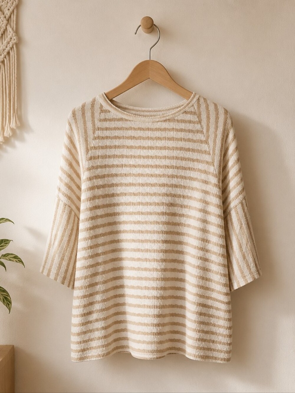 Relaxed Striped Women's Top - Cream Stripe